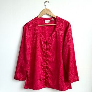 Vtg Victoria’s Secret Gold Label Sleep Shirt Red Satin Jacquard Valentine 90s S